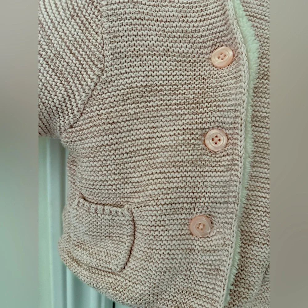 🩷 Baby Gap Pink Sherpa Lined Hooded Jacket with Bear Ears, Size 0-3 Months 🐻